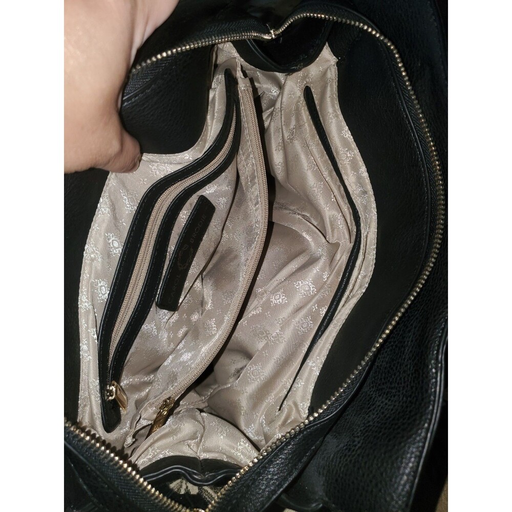 NWT Carol Brodie Black Leather & Haircalf Satchel with Gold Lucky Charms - Picture 15 of 16